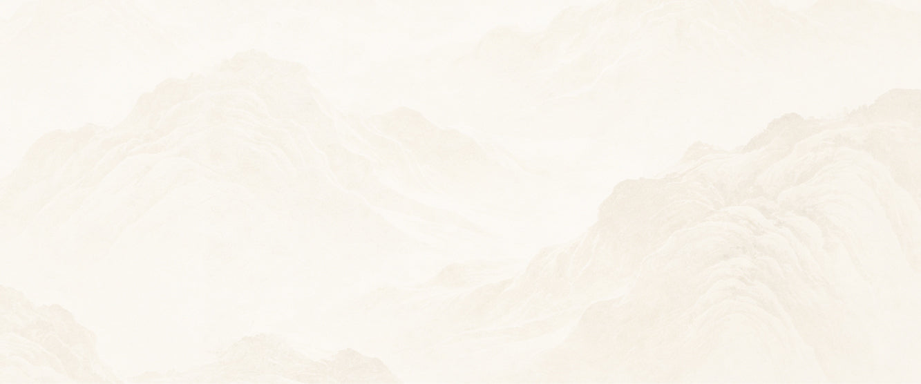 Lotus & Jade Journeys contact page background, minimalist Chinese ink wash mountain landscape