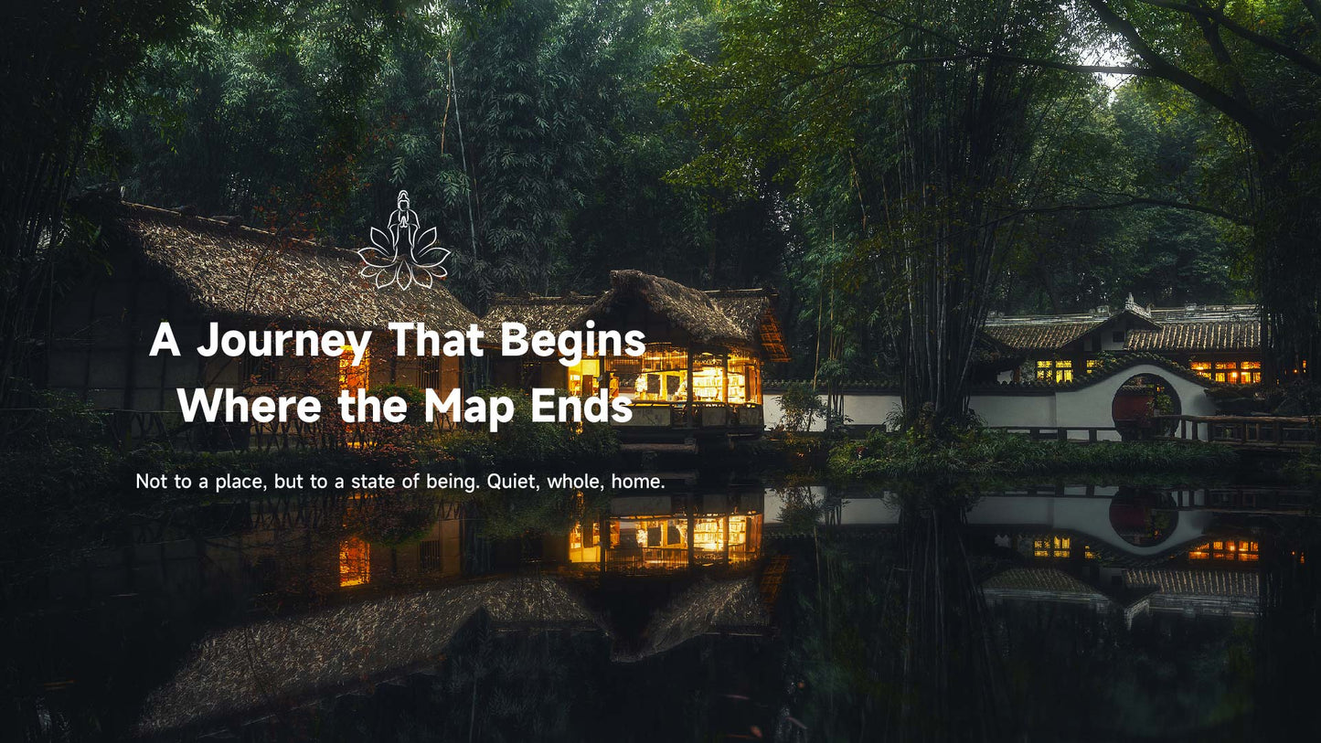 Mount Emei bamboo retreat at dusk, Zen journey with Lotus & Jade Journeys