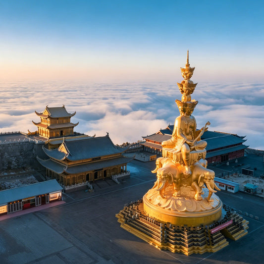 Mount Emei Golden Summit Samantabhadra Buddha statue, luxury Zen pilgrimage tour with Lotus & Jade Journeys