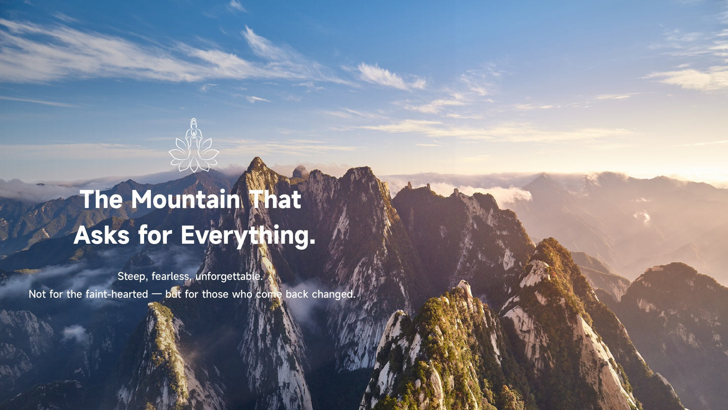 Huashan Mountain aerial view, dramatic Chinese landmark with Lotus & Jade Journeys