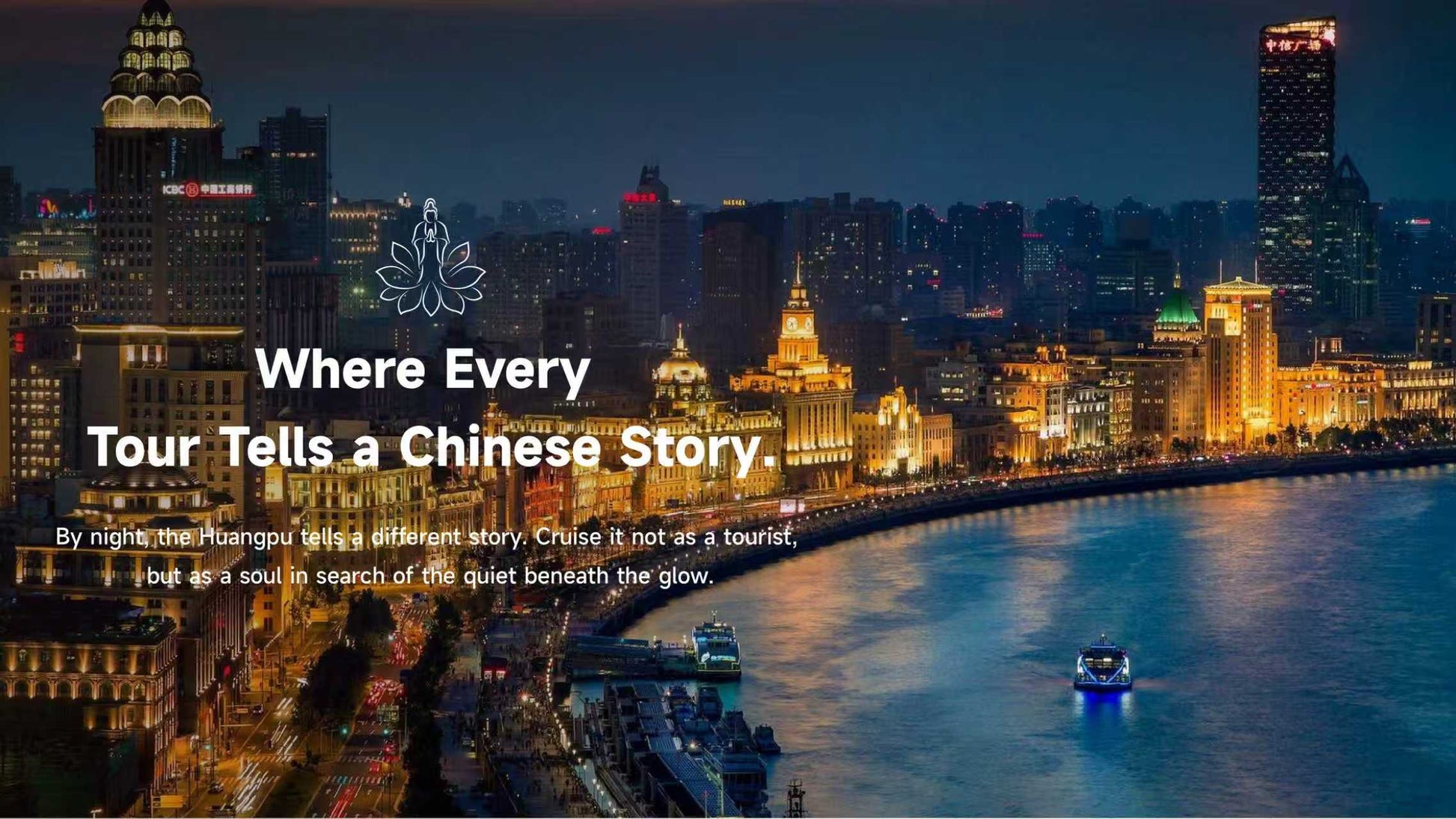 alt="Private Huangpu River night cruise in Shanghai, luxury tour with Lotus & Jade Journeys"