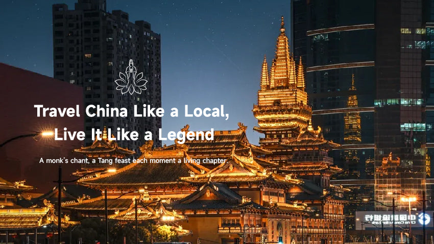 alt="Jing'an Temple night view in Shanghai, Zen cultural tour with Lotus & Jade Journeys"
