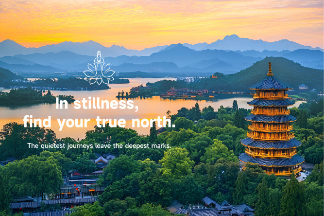 Lotus & Jade Journeys philosophy section, Leifeng Pagoda at sunset over West Lake