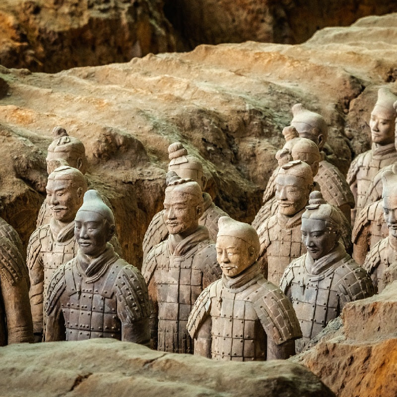 Terracotta Army close-up view, ancient Qin dynasty landmark with Lotus & Jade Journeys