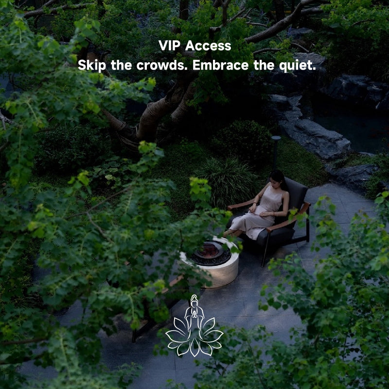 Lotus & Jade Journeys VIP access section, private quiet garden lounge