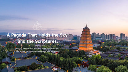 Xi'an Giant Wild Goose Pagoda at sunset, ancient Buddhist landmark with Lotus & Jade Journeys