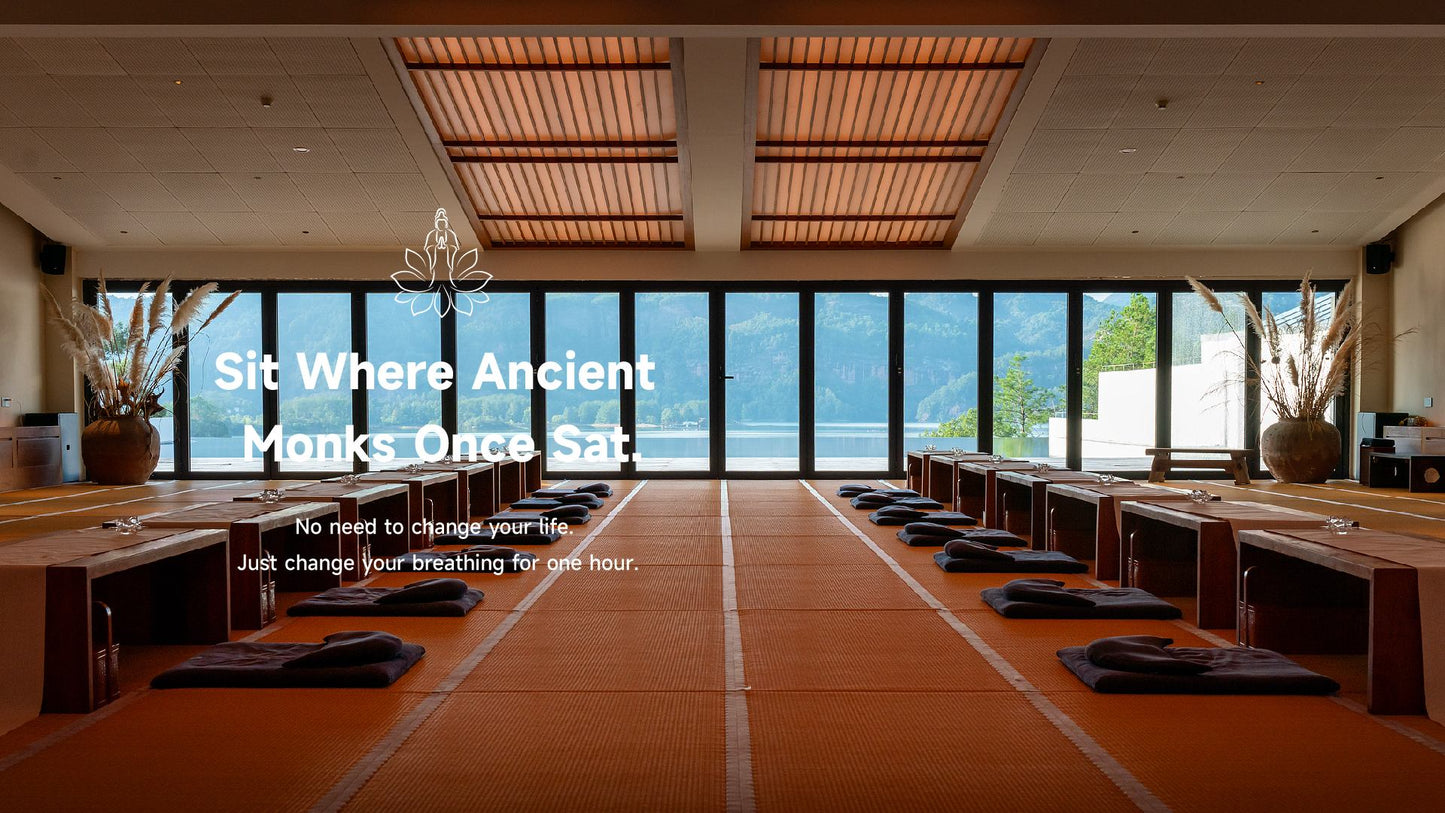Zen meditation retreat room, mindful journey with Lotus & Jade Journeys